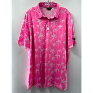 Sunday Swagger Mens Pink Palm Floral Stretch Short Sleeve Golf Polo Shirt Sz XL